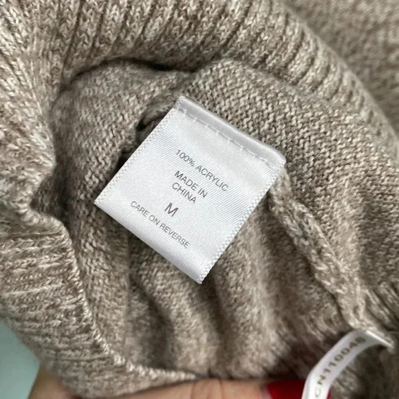 New York & Company Three Quarter Sleeve Knit Braided Turtleneck Tan Sweater M - Picture 8 of 11